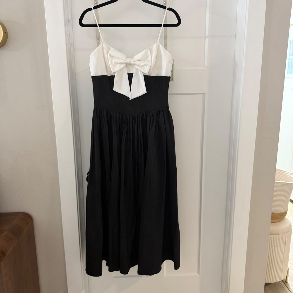 For Love & Lemons Emalie Taffeta Midi Dress Black White Bow M Chic Coquette